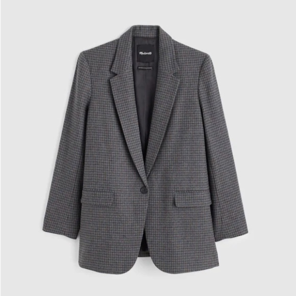 Madewell The Mercer Relaxed Checked Wool Blend Blazer Size L Blue Brown Plaid - Picture 3 of 8